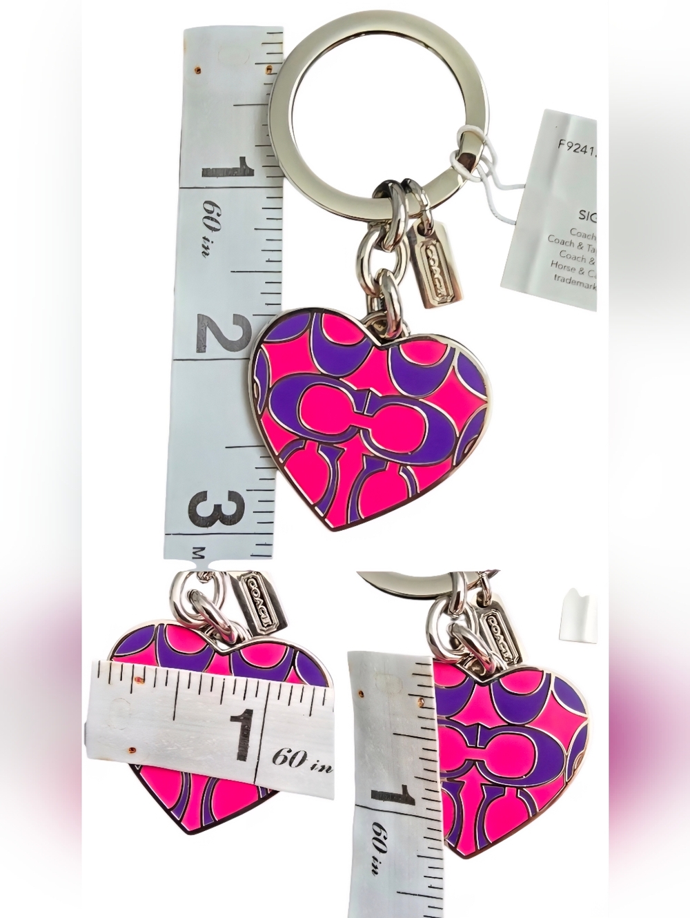NWT Rare Coach Signature C Heart Keyfob F92412  silver red purple Y2K - Picture 5 of 9